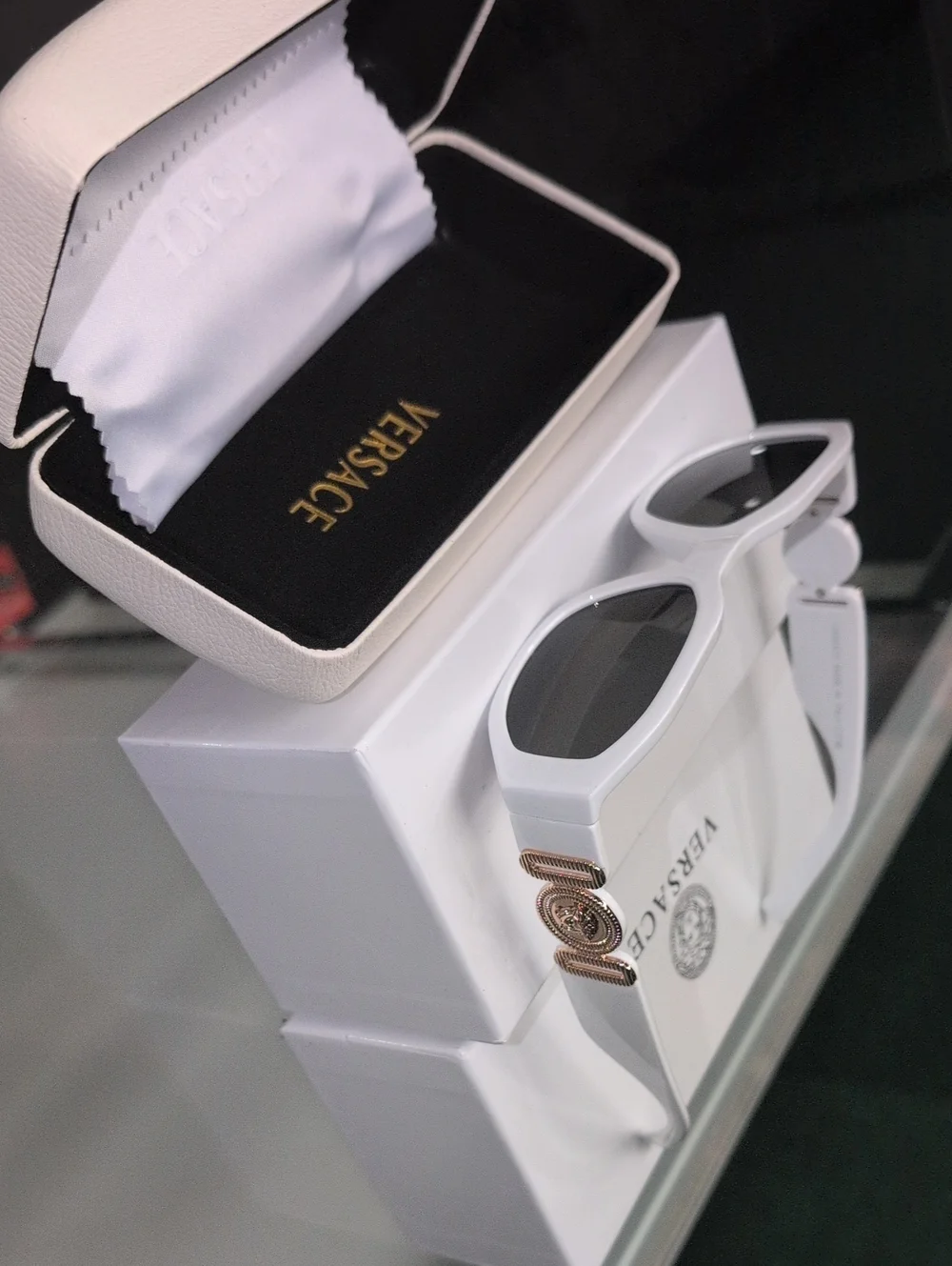 Authentic Brand New Versace White Cat-Eye Sunglasses with Gold Medusa Detail